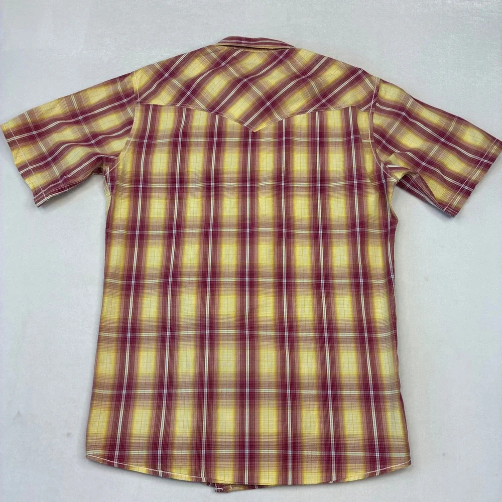 Larry Mahan‎ Western Shirt Mens Small Yellow Red Plaid Pearl Snap LM-1310706NS